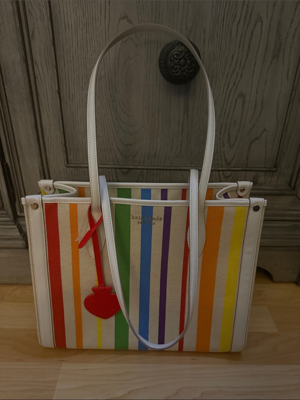 kate spade White Multicolor Rainbow Stripe Tote NWOT